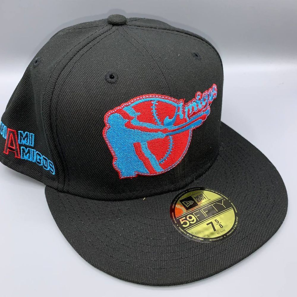 Miami Amigos Hat Men 7 5/8 Black Blue‎ 59Fifty New Era MiLB Fitted Cap